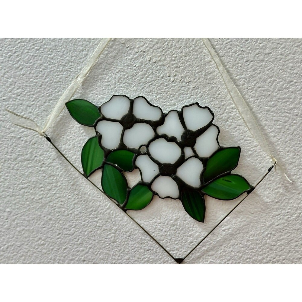 Stained Glass Dogwood Suncatcher Signed Window Florals Handmade